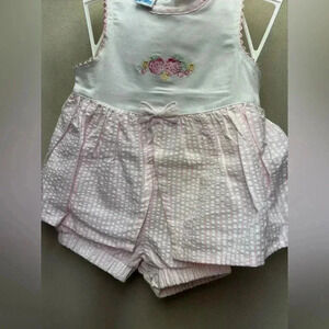 First Moments Vintage Strawberry Onesie stripped Pink and White Bottom Size 3-6